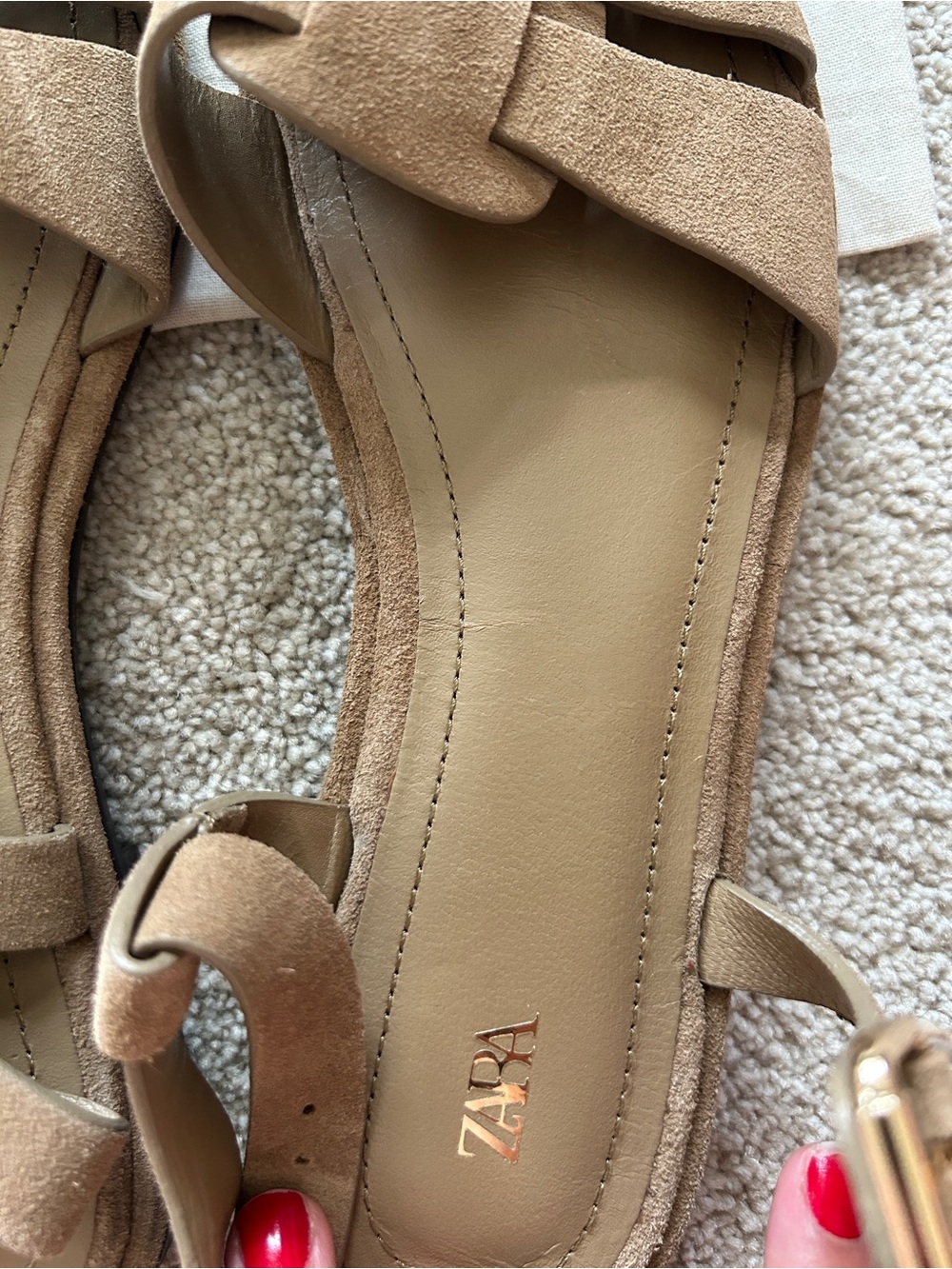 ZARA Brown Suede Woven Buckle Sandals - Picture 2 of 5